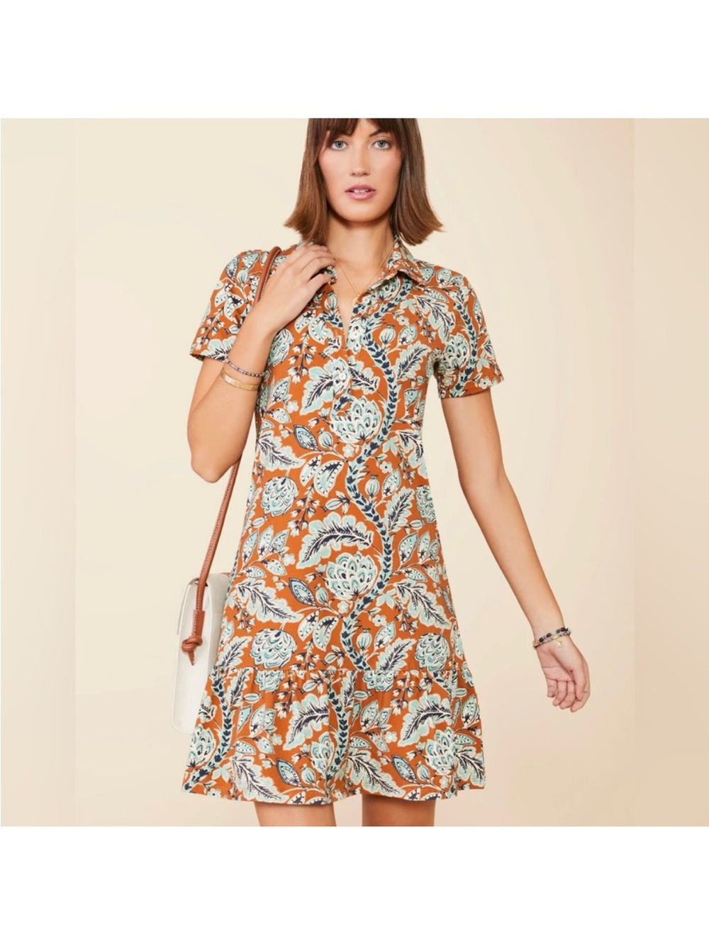Spartina449-Joelle Polo Dress Kalalanta Vines in brown and teal